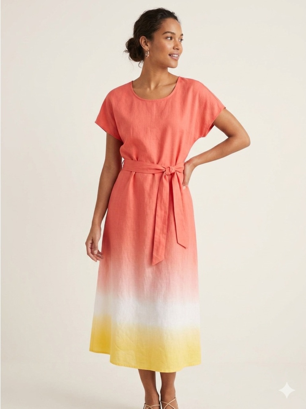 Lands' End Coral to Yellow Ombre Midi Dress